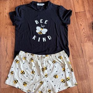 Bee Kind Black T-Shirt and Bee Print Pj Set